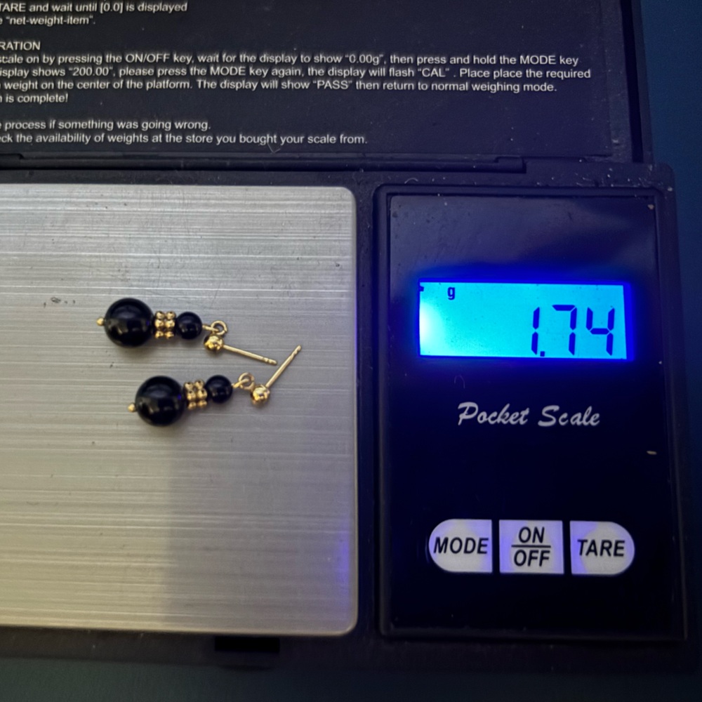14k gold earrings with black stones? Beads? - Picture 5 of 5